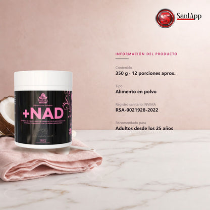 Información de +NAD: 350 g, registro sanitario INVIMA RSA-0021928-2022