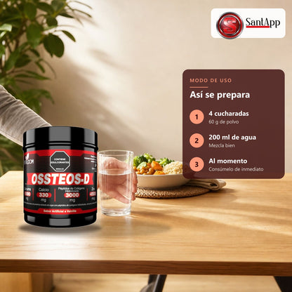 Cómo preparar Ossteos-D: 4 cucharadas en 200 ml de agua