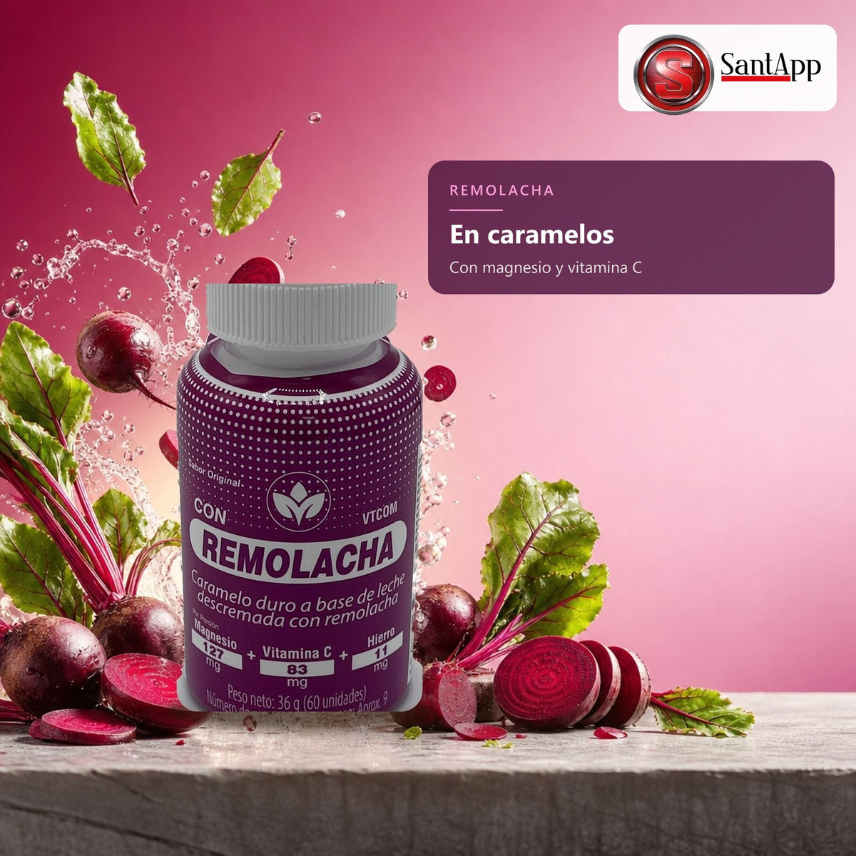 Caramelos de remolacha ricos en magnesio y vitamina C