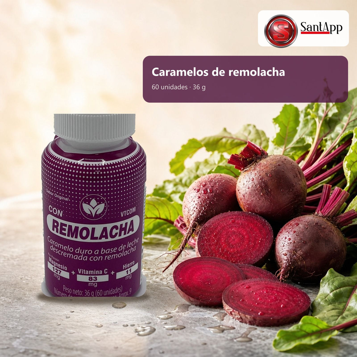 Remolacha Vitalcom, frasco de 60 unidades