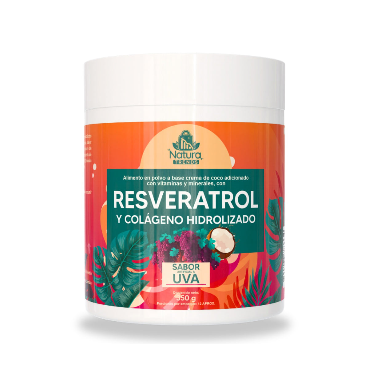 Resveratrol y colágeno hidrolizado en polvo sabor uva 350 g, Natura Trends