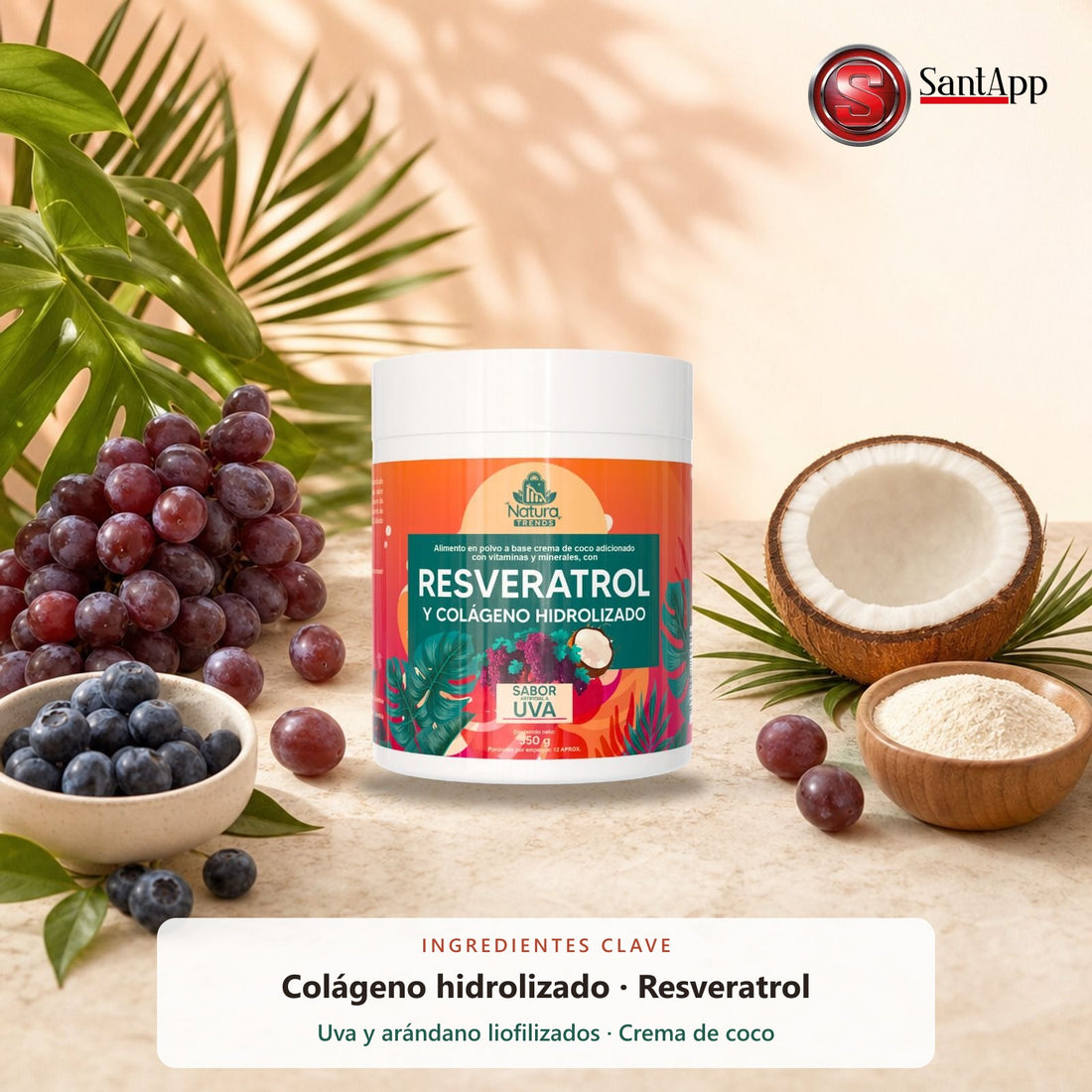 Resveratrol y colágeno con uva, arándano y coco