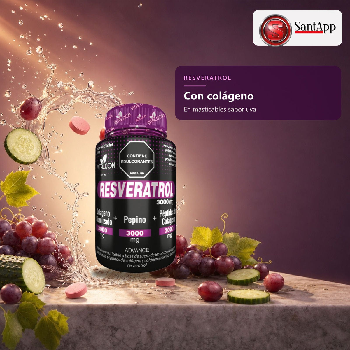 Masticables de resveratrol con colágeno y pepino