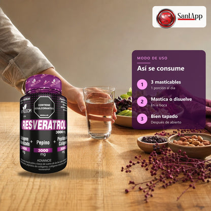 Cómo consumir Resveratrol GINS: 3 masticables al día