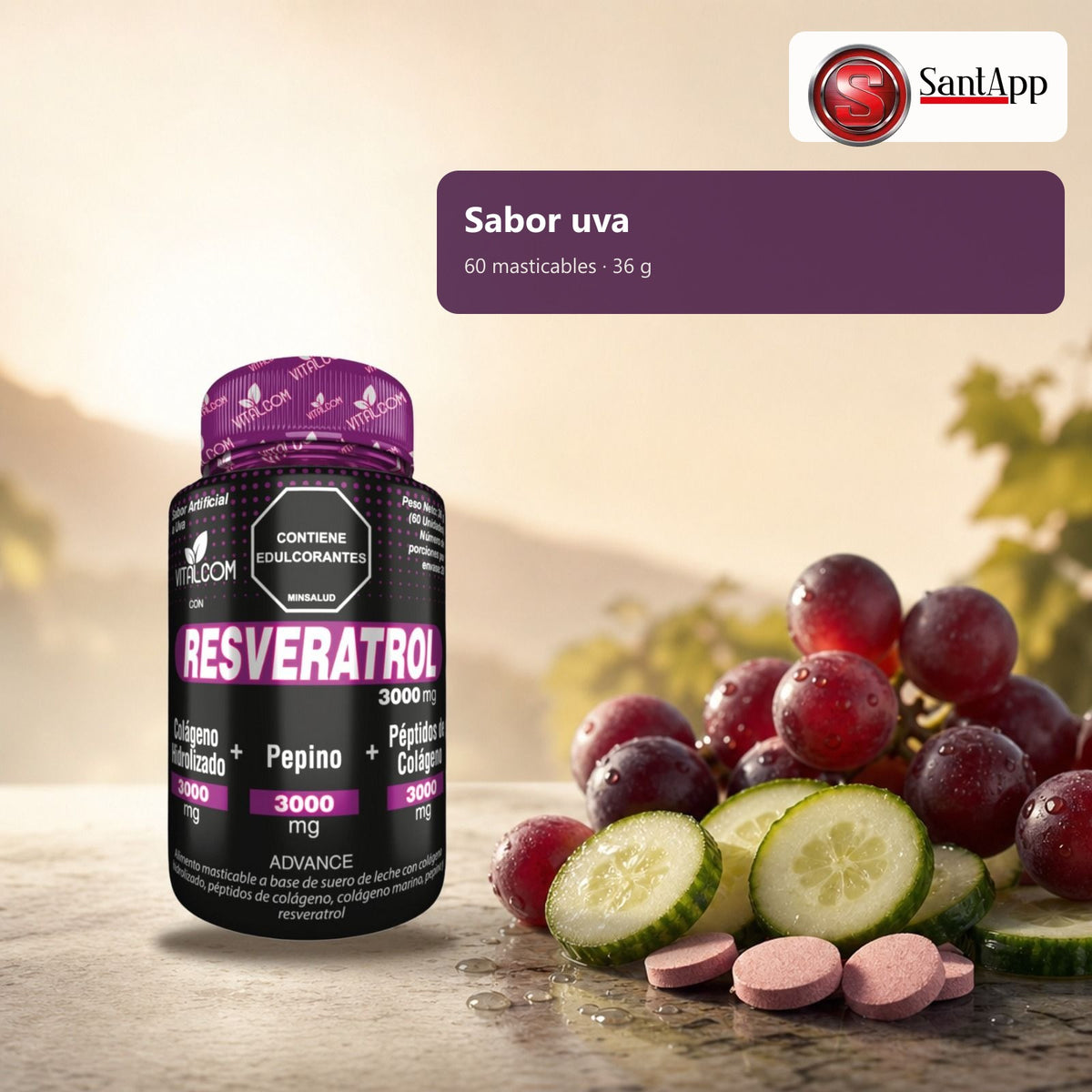 Masticables sabor uva, frasco de 60