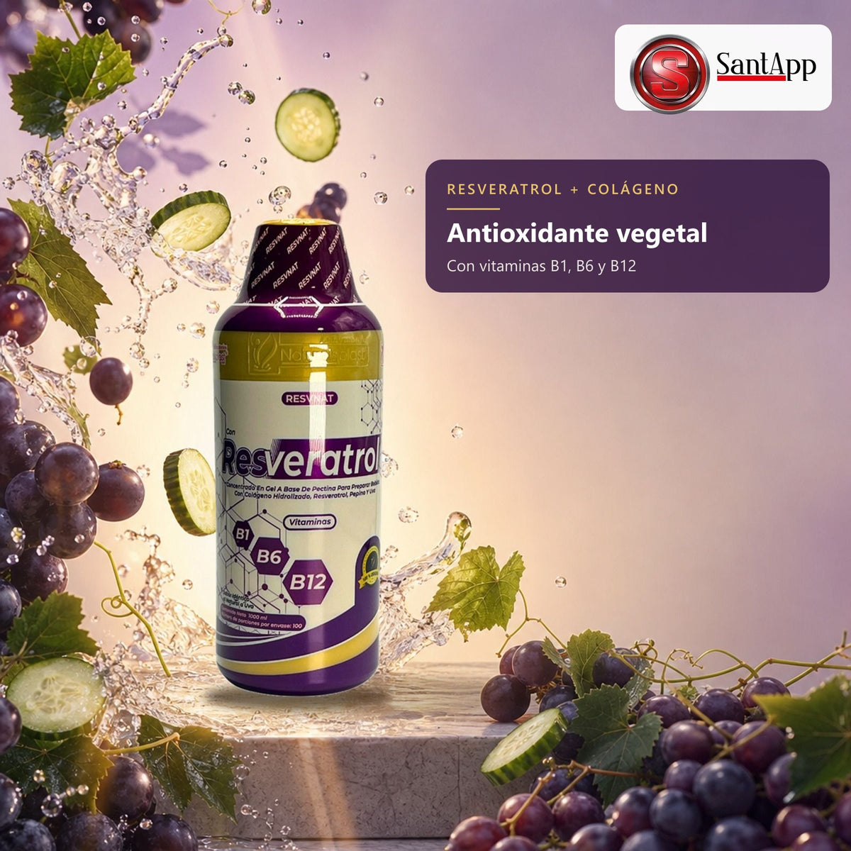 Resveratrol y colágeno en concentrado líquido sabor uva