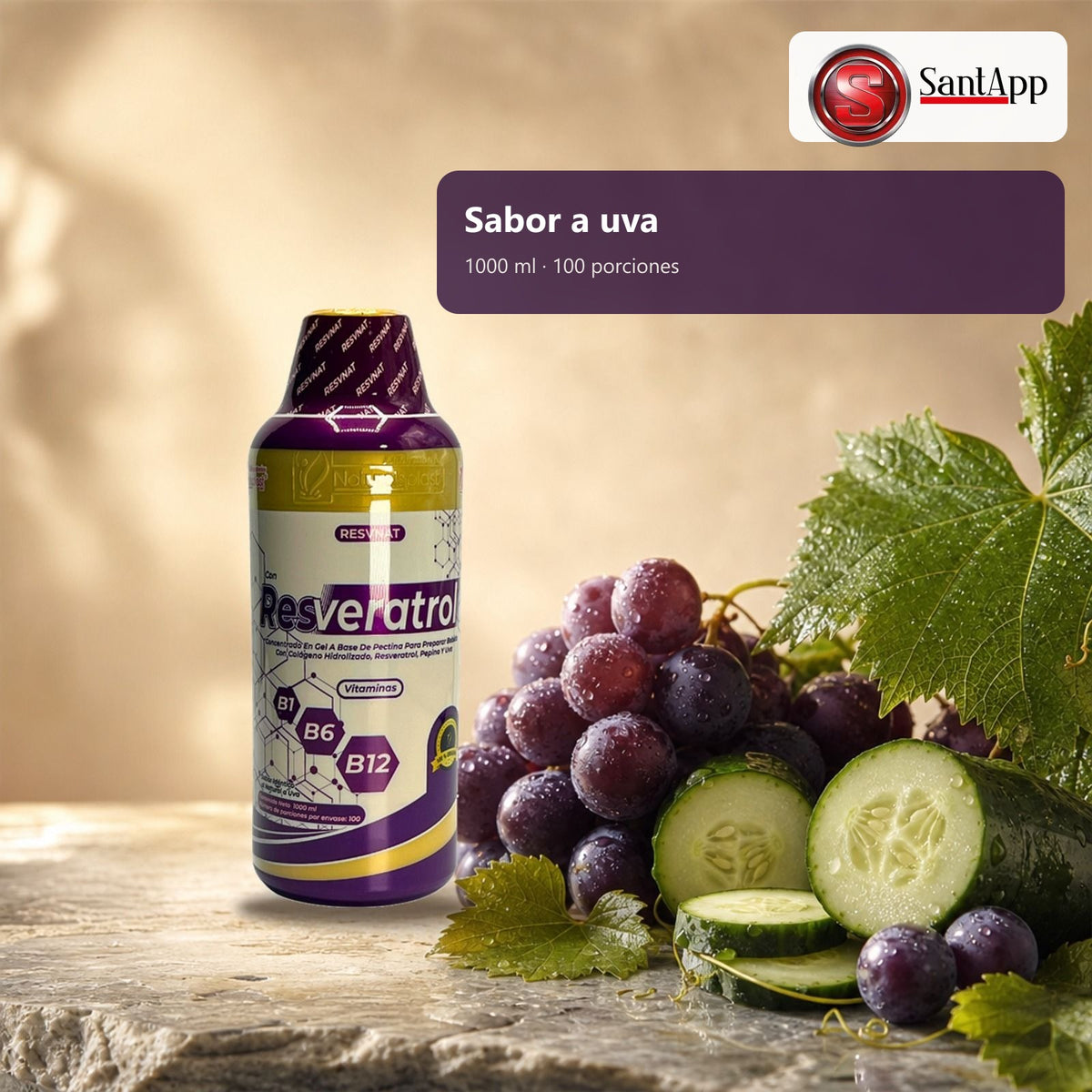 Resveratrol líquido sabor uva, 1000 ml, 100 porciones