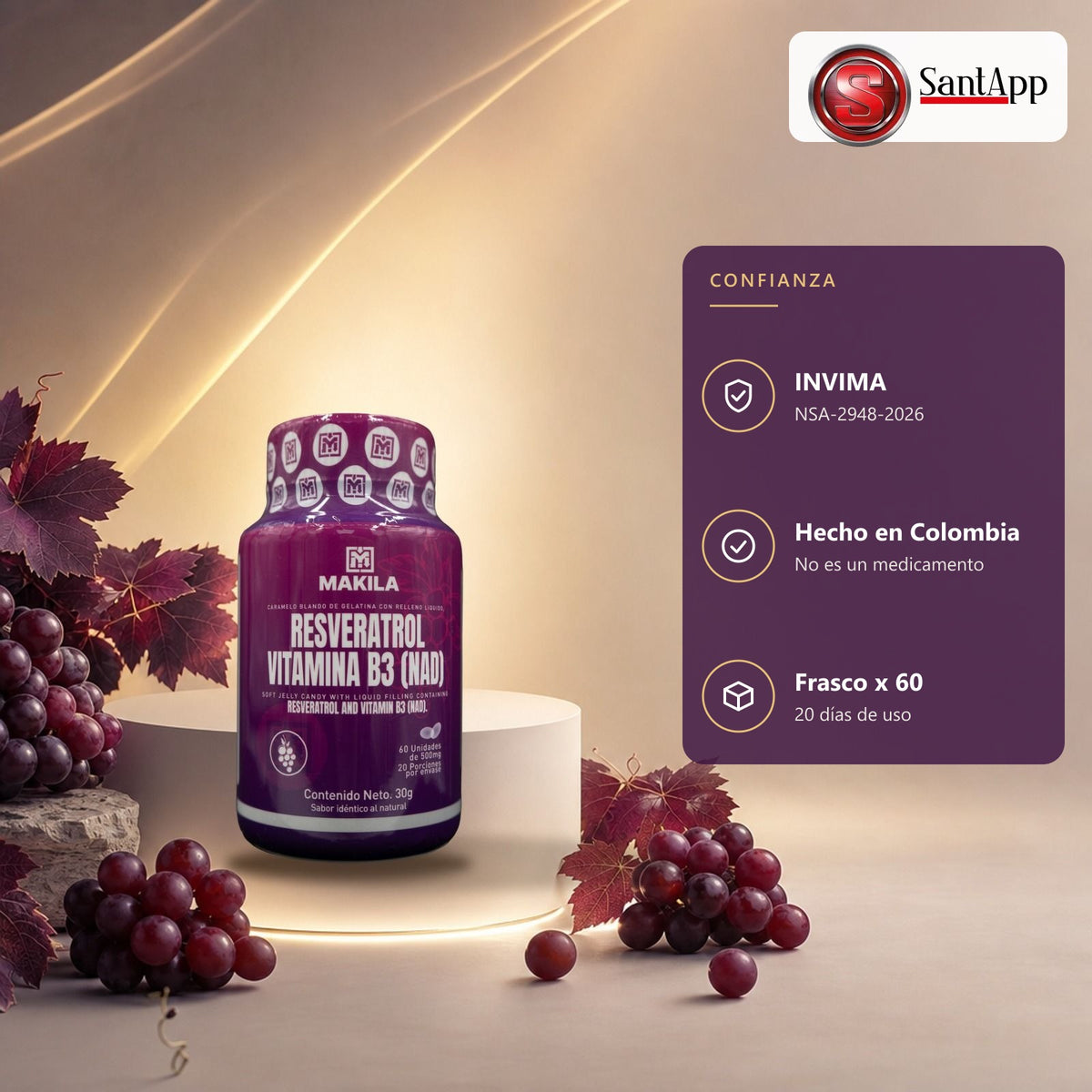 Resveratrol y vitamina B3 Makila con registro INVIMA NSA-2948-2026
