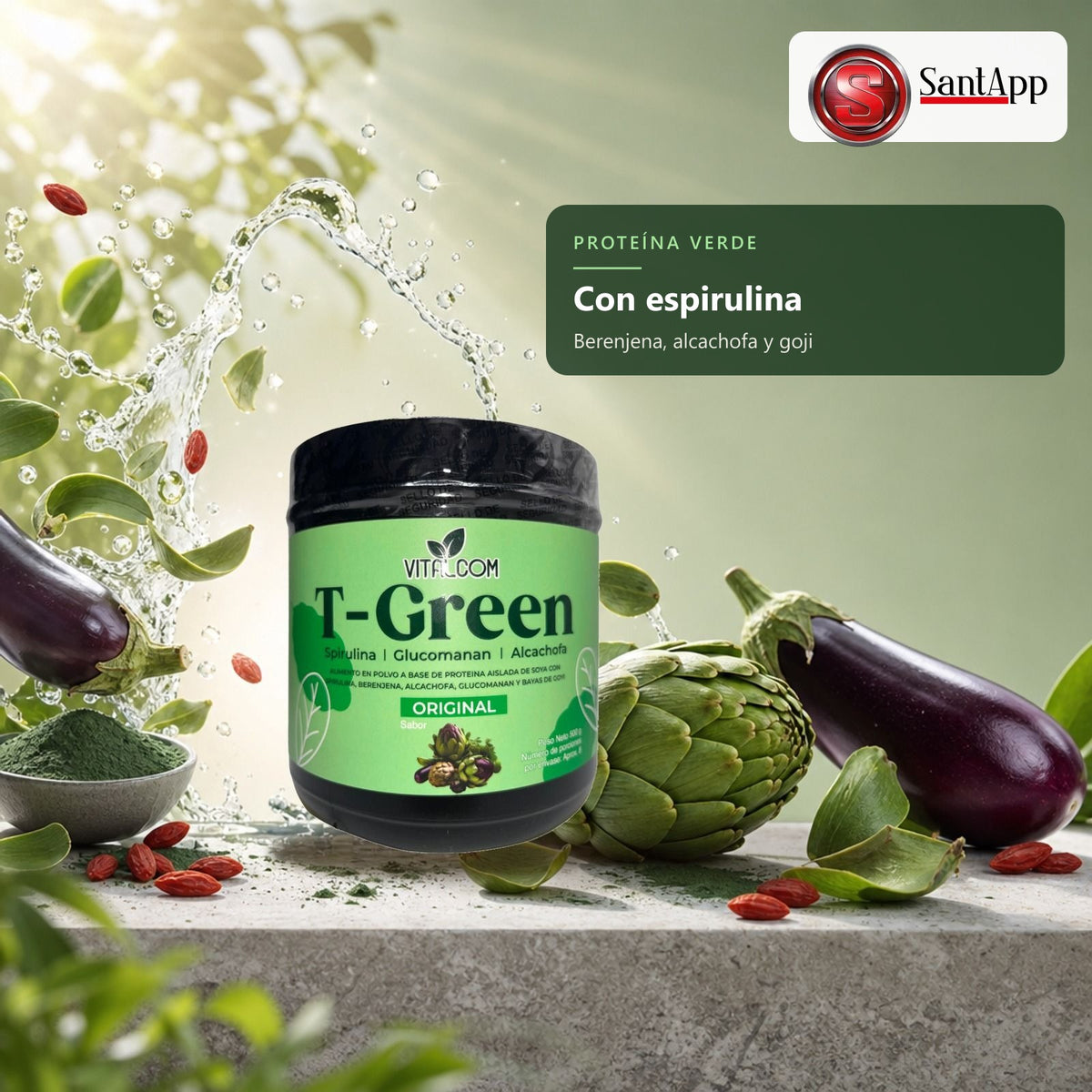 Proteína con espirulina, berenjena, alcachofa y bayas de goji