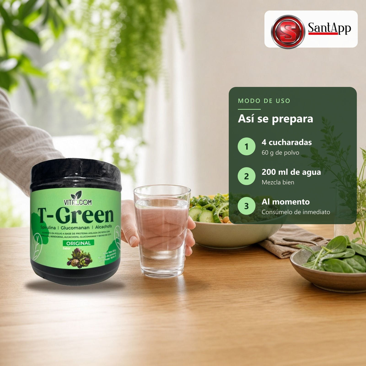 Cómo preparar T-Green: 4 cucharadas en 200 ml de agua