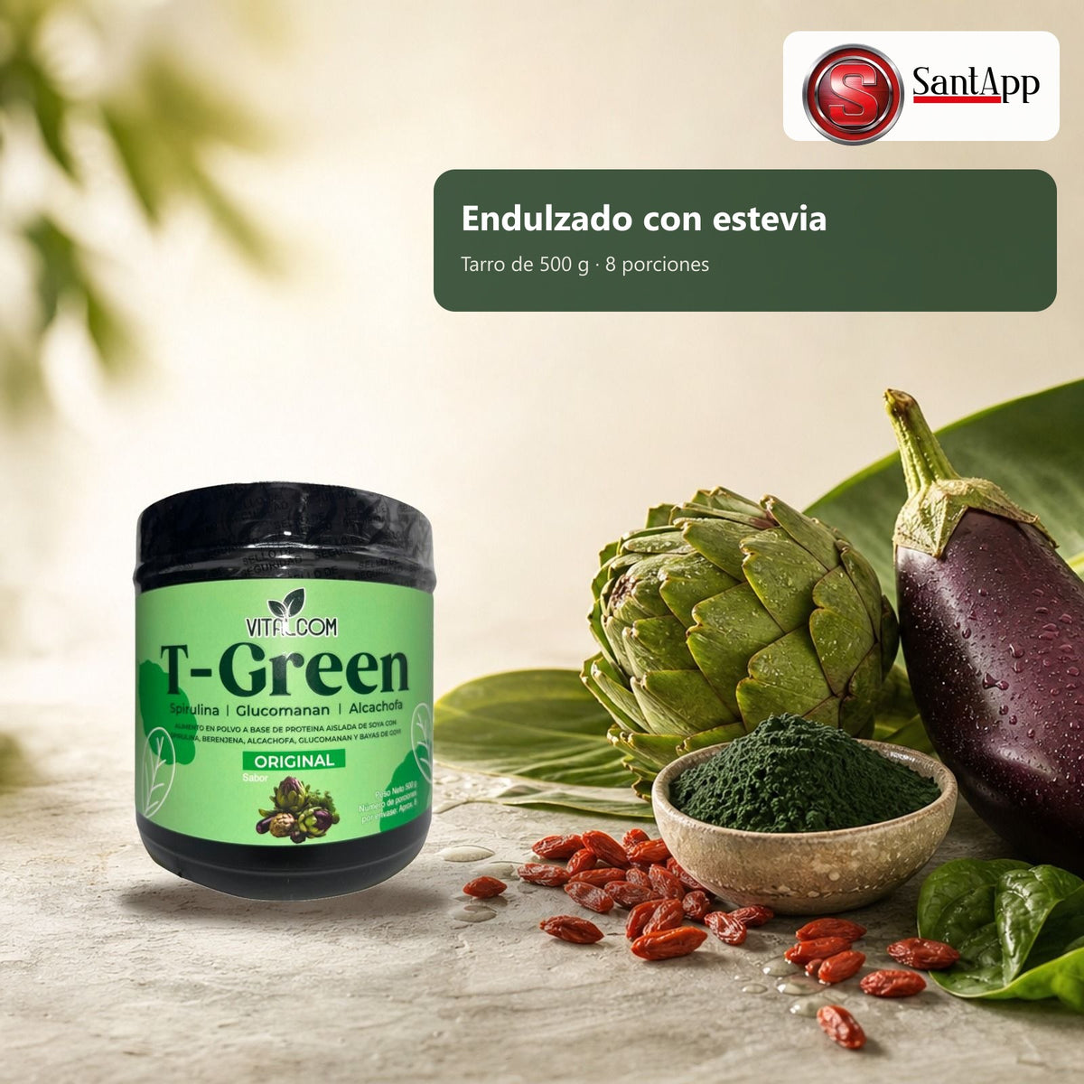 T-Green endulzado con estevia, tarro de 500 g