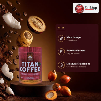 Titan Coffee: maca, borojó, chontaduro y proteína de suero, sin azúcares añadidos