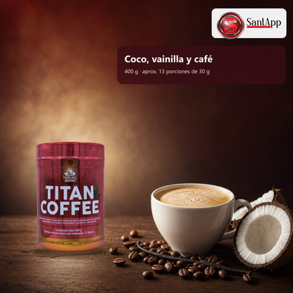 Titan Coffee sabor coco, vainilla y café, 400 g, 13 porciones