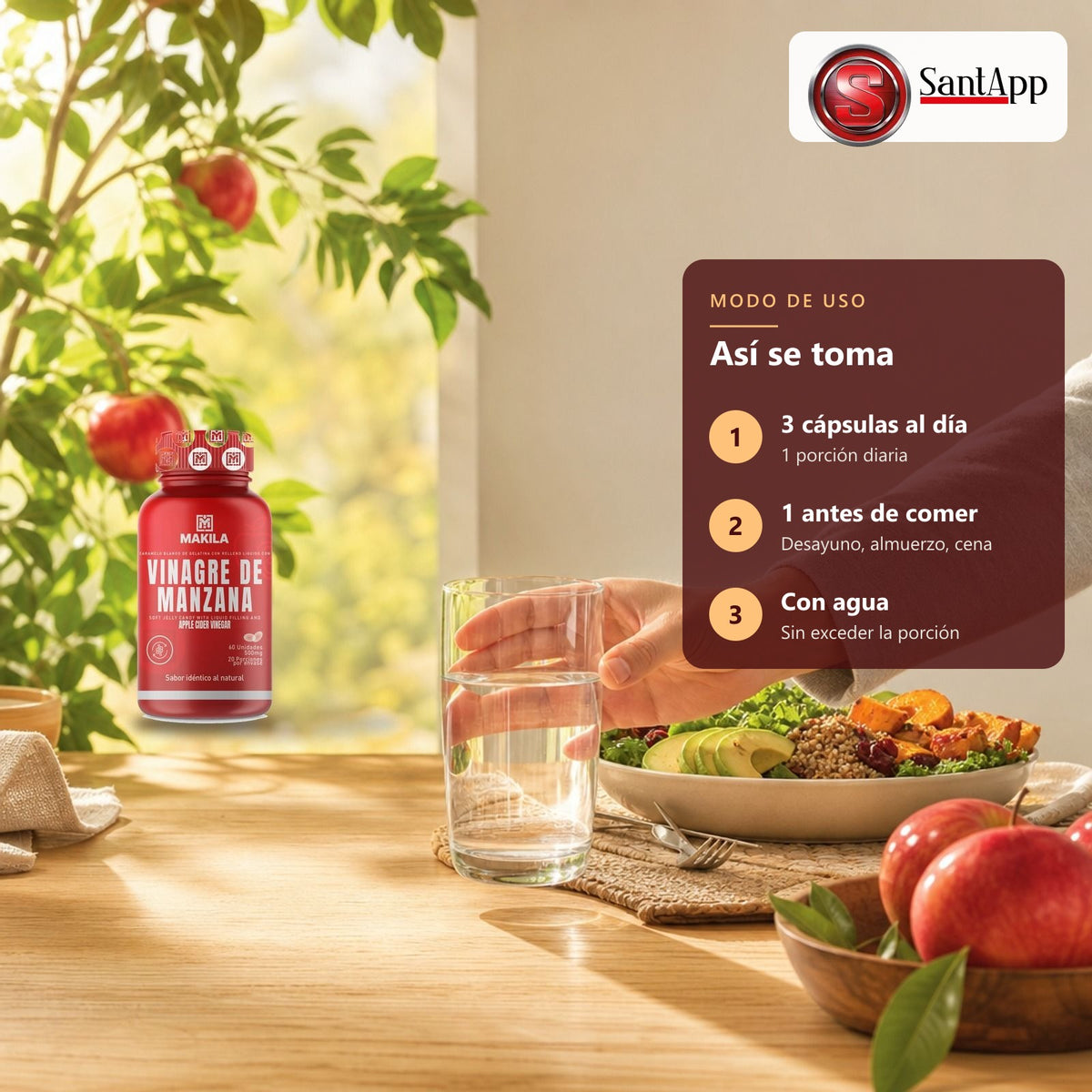 Cómo tomar vinagre de manzana Makila: 1 cápsula antes de cada comida