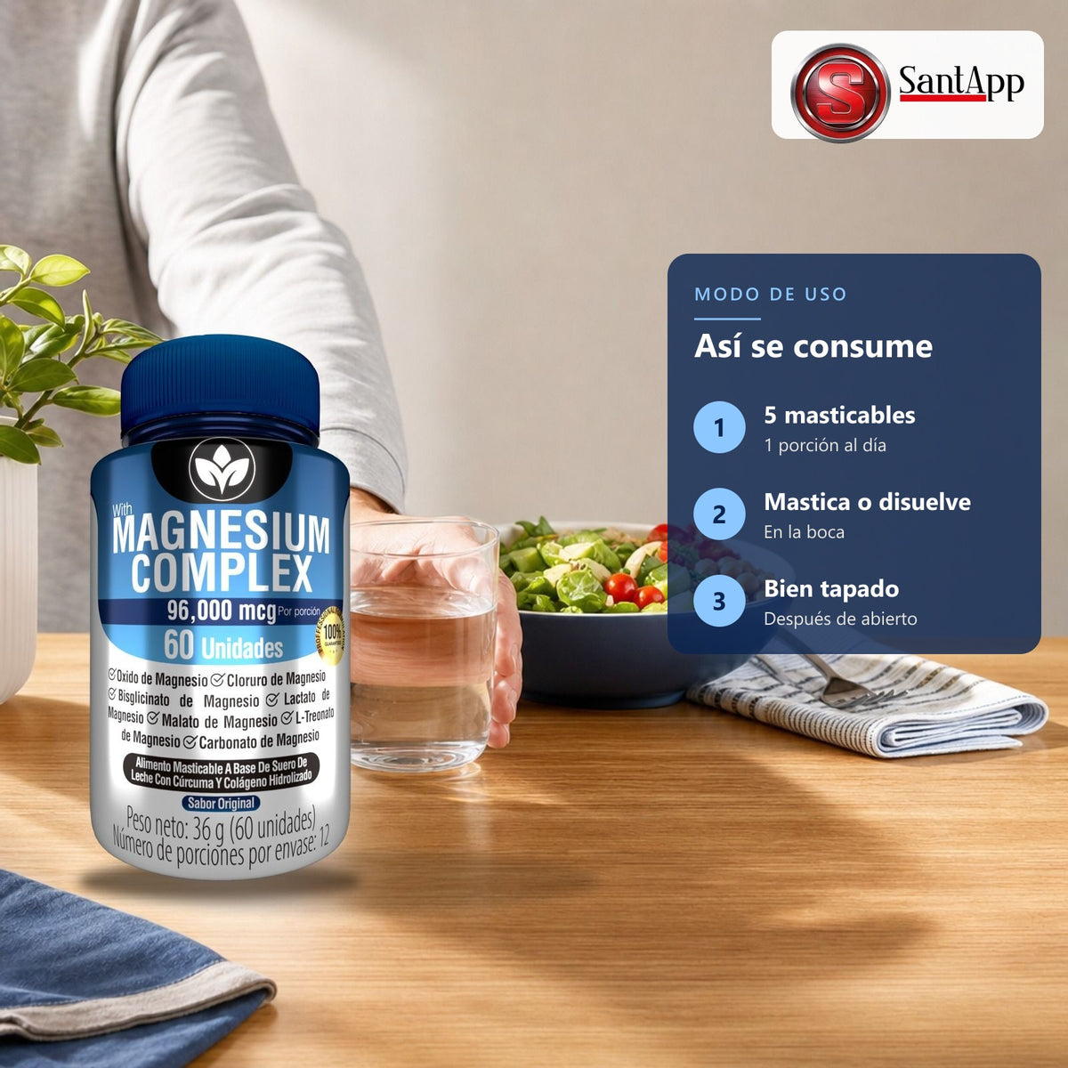 Cómo consumir Magnesium Complex: 5 masticables al día