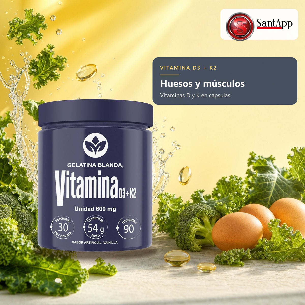 Vitamina D3 y K2 en cápsulas blandas