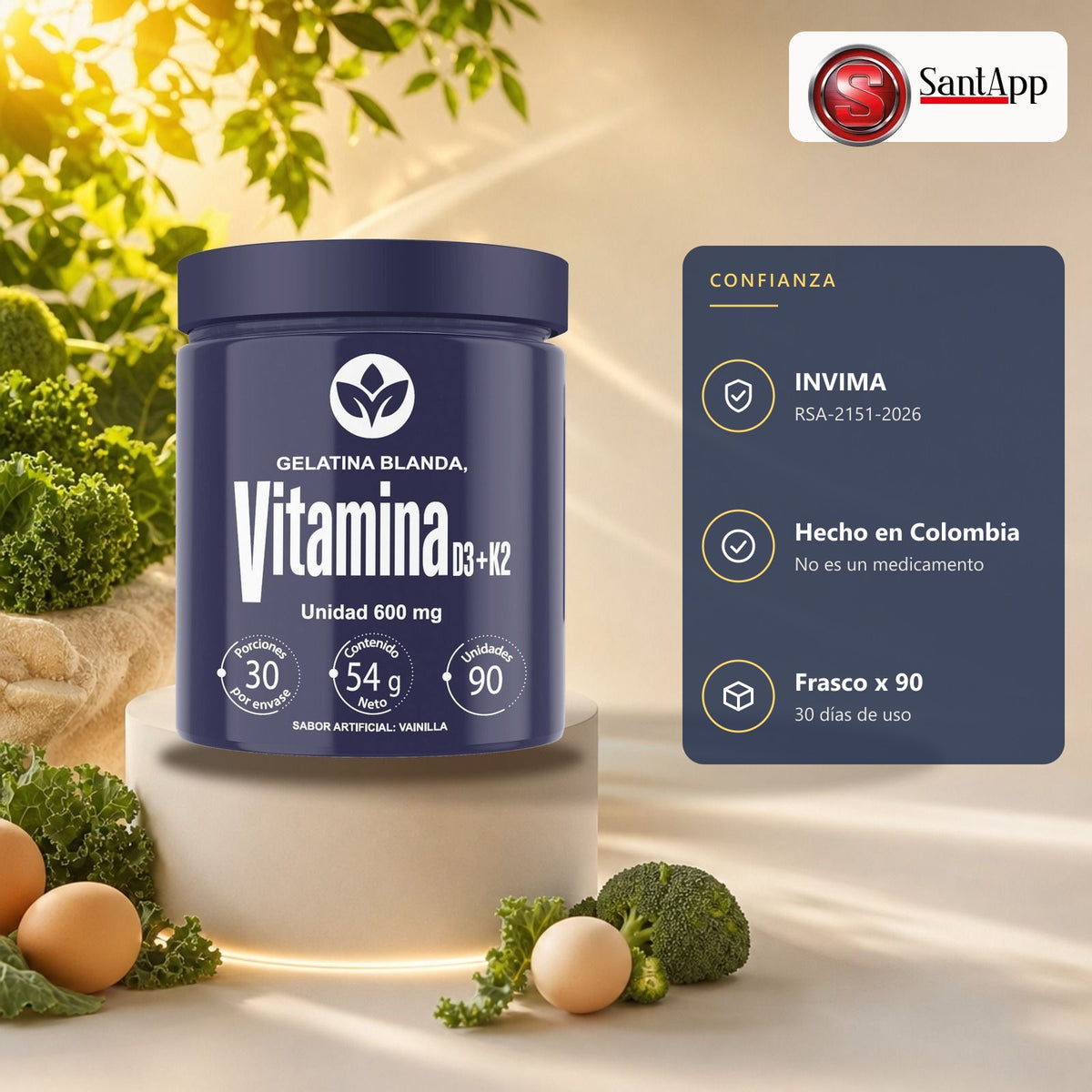 Vitamina D3 + K2 Vitalcom con registro INVIMA RSA-2151-2026