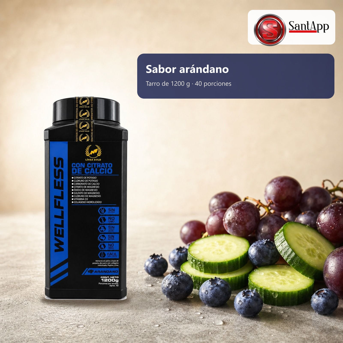 Wellfless sabor arándano, tarro de 1200 g