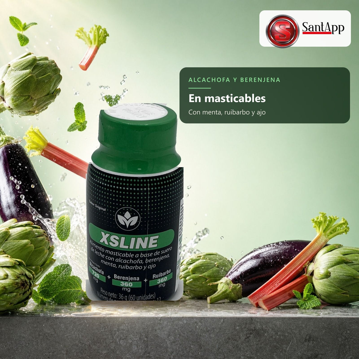 Masticables de alcachofa, berenjena, menta y ruibarbo