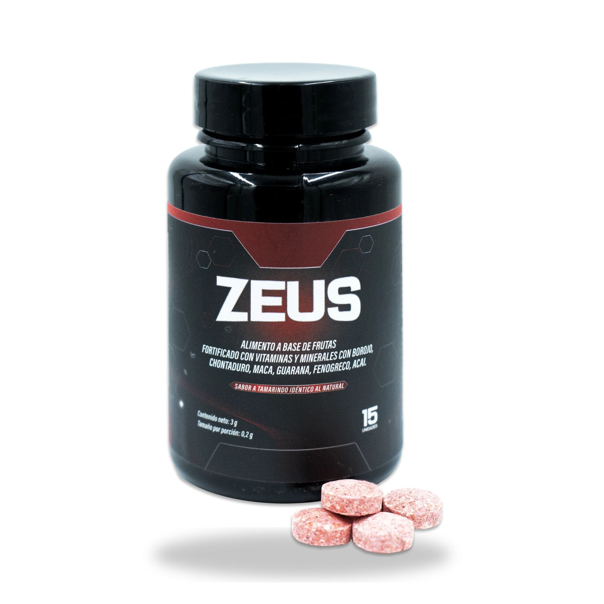 Zeus discos masticables con maca, borojó, chontaduro y guaraná sabor tamarindo x 15